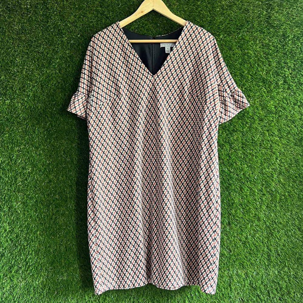 London Style Plaid Knit Ruffle Short Sleeve Dress